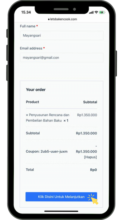 8. Scroll sampai bawah lalu klik KLIK DISINI UNTUK MELANJUTKAN